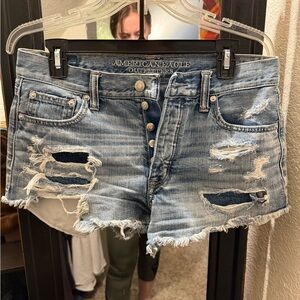 American Eagle Outfitters Ripped Light Blue Jean Shorts